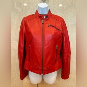 Derimod EXPO Red Leather Women's Jacket - Size M. Moto Biker Cafe Racer